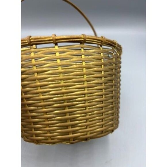 Vtg Metal Brass Tone‎ Woven Metal Basket With Handle Made In India - Picture 3 of 6